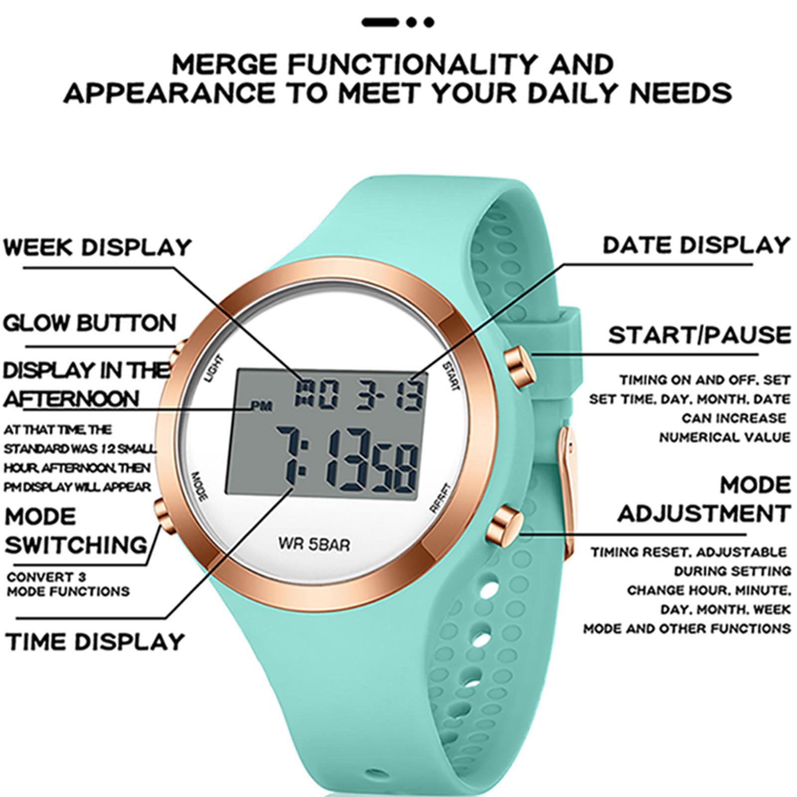 Reloj digital para mujer adolescente, niña, deporte, impermeable, reloj impermeable, reloj de pulsera para mujer con cronómetro, cuenta regresiva, alarma, formato de 12/24 horas con pantalla LED