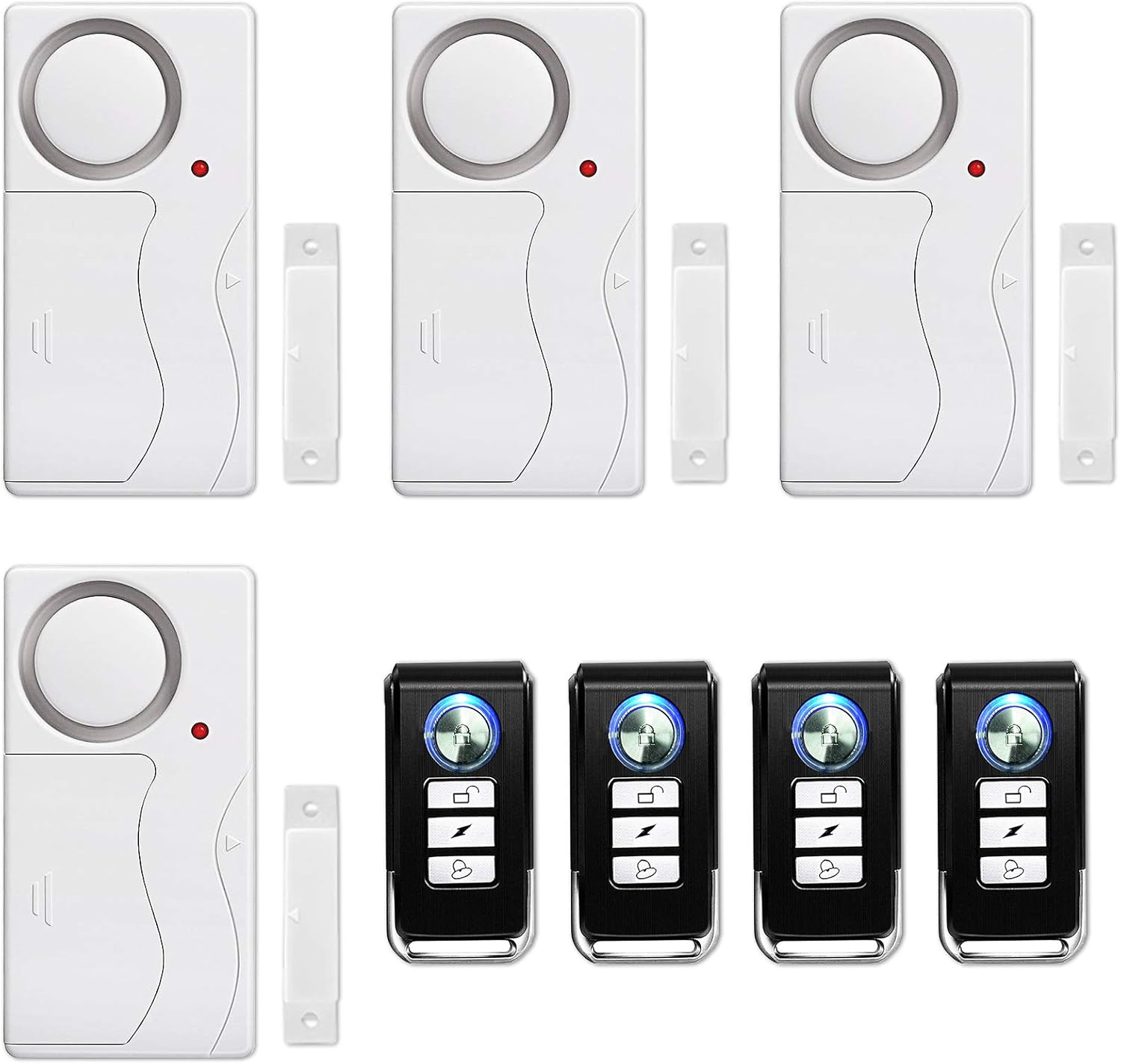 NineLeaf 4PK Wireless Door Alarm with Remote, Anti-Theft Window Alarms, Contact Sensor Alarm, Pool Door Alarm, Entry Chime,Apartment Alarm,Fridge Door Open Alarm for Kid Safety