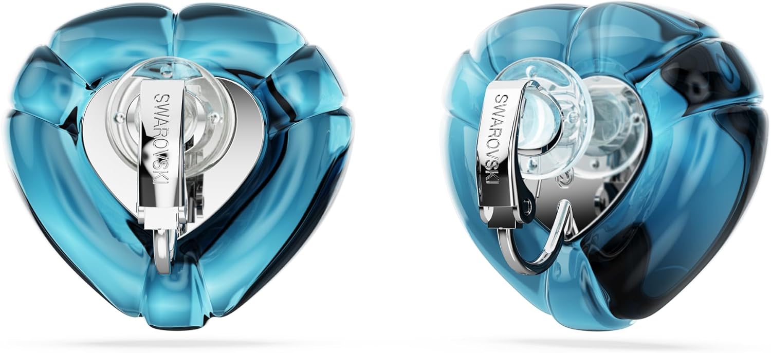 Swarovski Dulcis clip earrings, Heart cut, Pavé, Heart, Blue, Rhodium finish