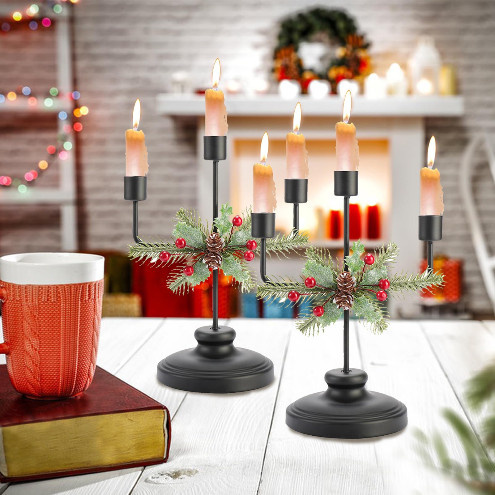 Couronne De L'Avent En Bois Et Métal - Porte-bougies 4 Places (bougies Non Incluses), Décoration De Noël Pour Table, 26x12,5 Cm