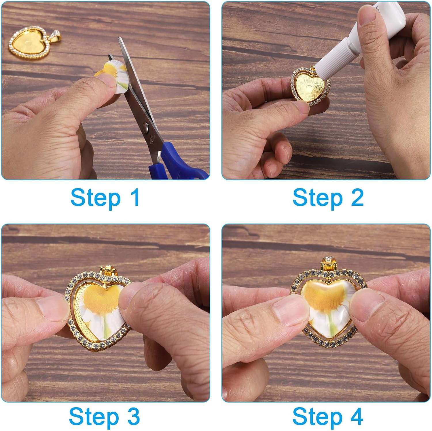 PATIKIL Rhinestone Bezel Pendant Trays Set, 24 Pcs Heart Bezel Trays Blank Pendant Bases with Tray 8pcs Dome 16pcs, Double Sided Rotatable, for DIY Jewelry Craft Gift - Image 4