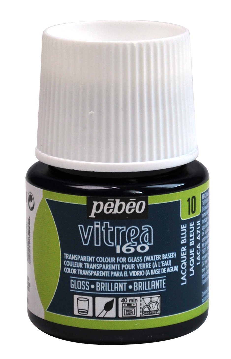 Pebeo Vitrea 160, Glossy Glass Paint, 45 ml Bottle - Lacquer Blue