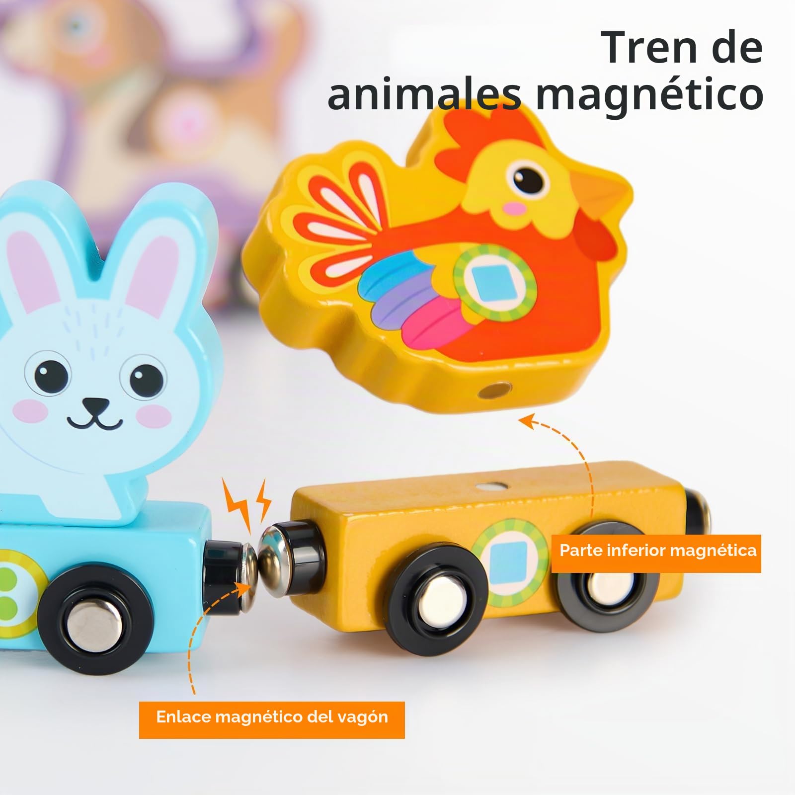 Atoylink Granja Cubos Apilables Bebe, Juguetes Montessori con 6 Cubos Apilables & 6 Animales Granja & 6 Tren Juguete de Madera, Juegos Educativos Aprender a Contar, Regalo para Niñas Niños 3 4 5 Años