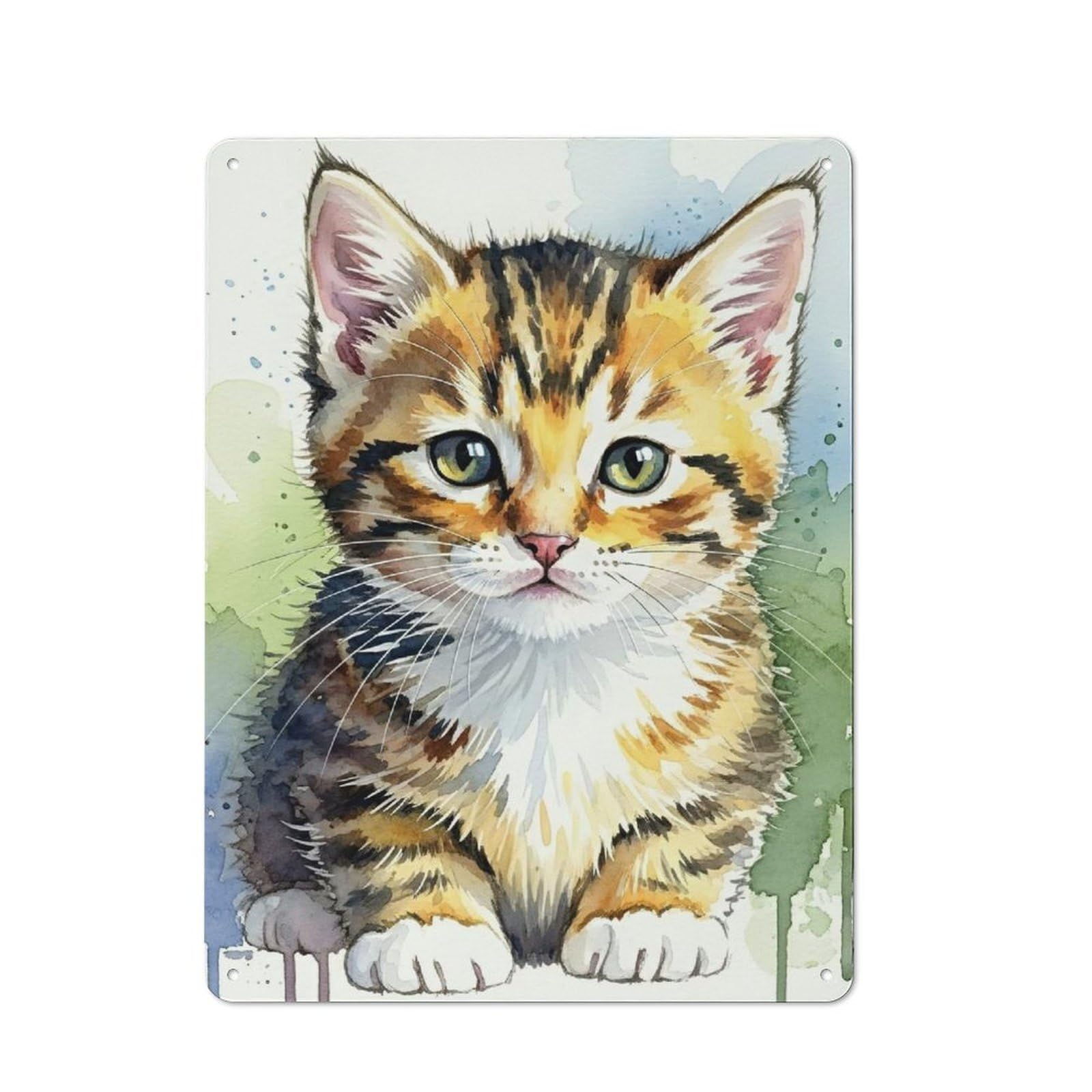Retro Metal Wall Sign 40x30cm Featuring Watercolor Kitten Portrait for Pub Or Café, for Garage, Workshop And Man Cave Decoration