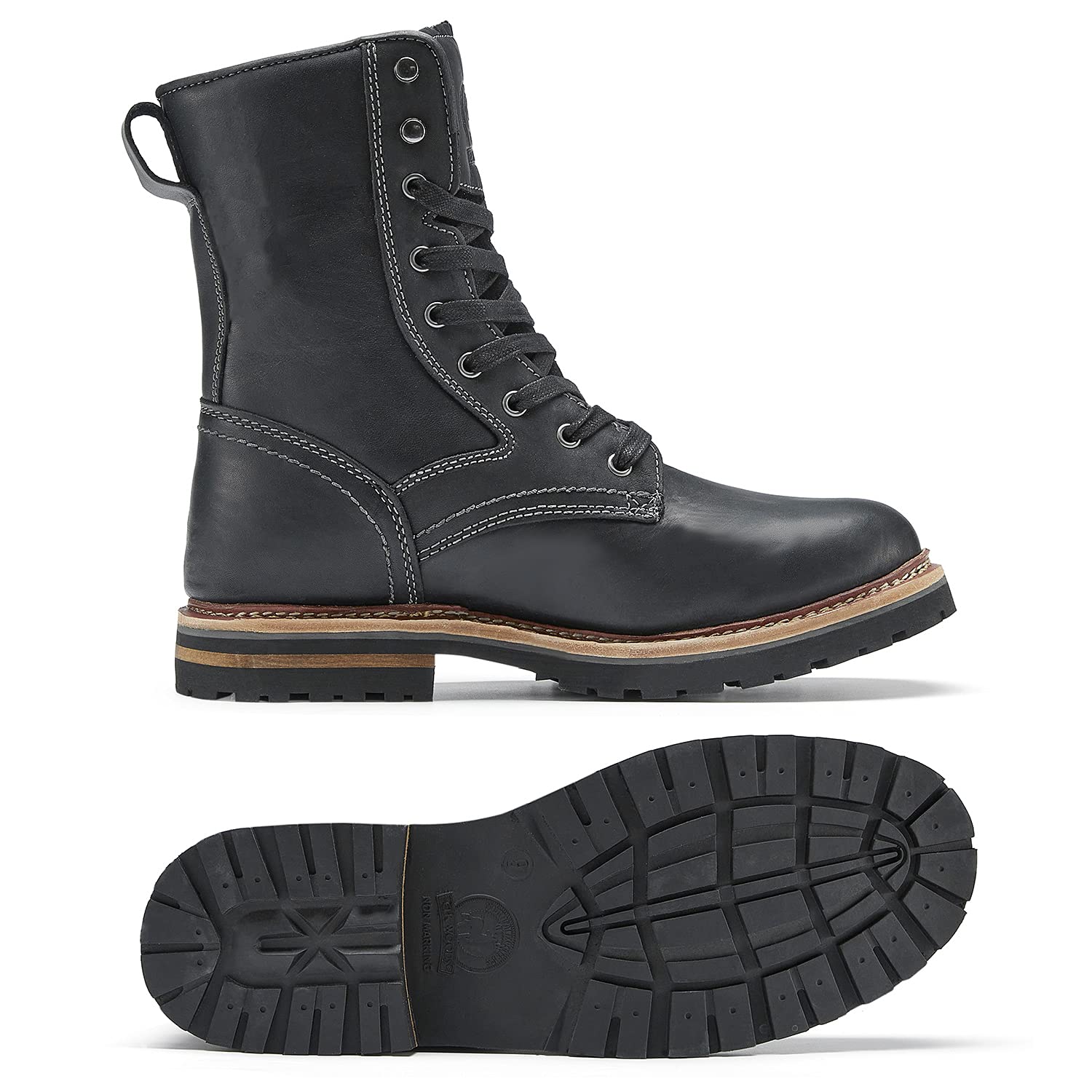 Elk Woods Men's 8 inch Black Leather Waterproof Rugged Boots