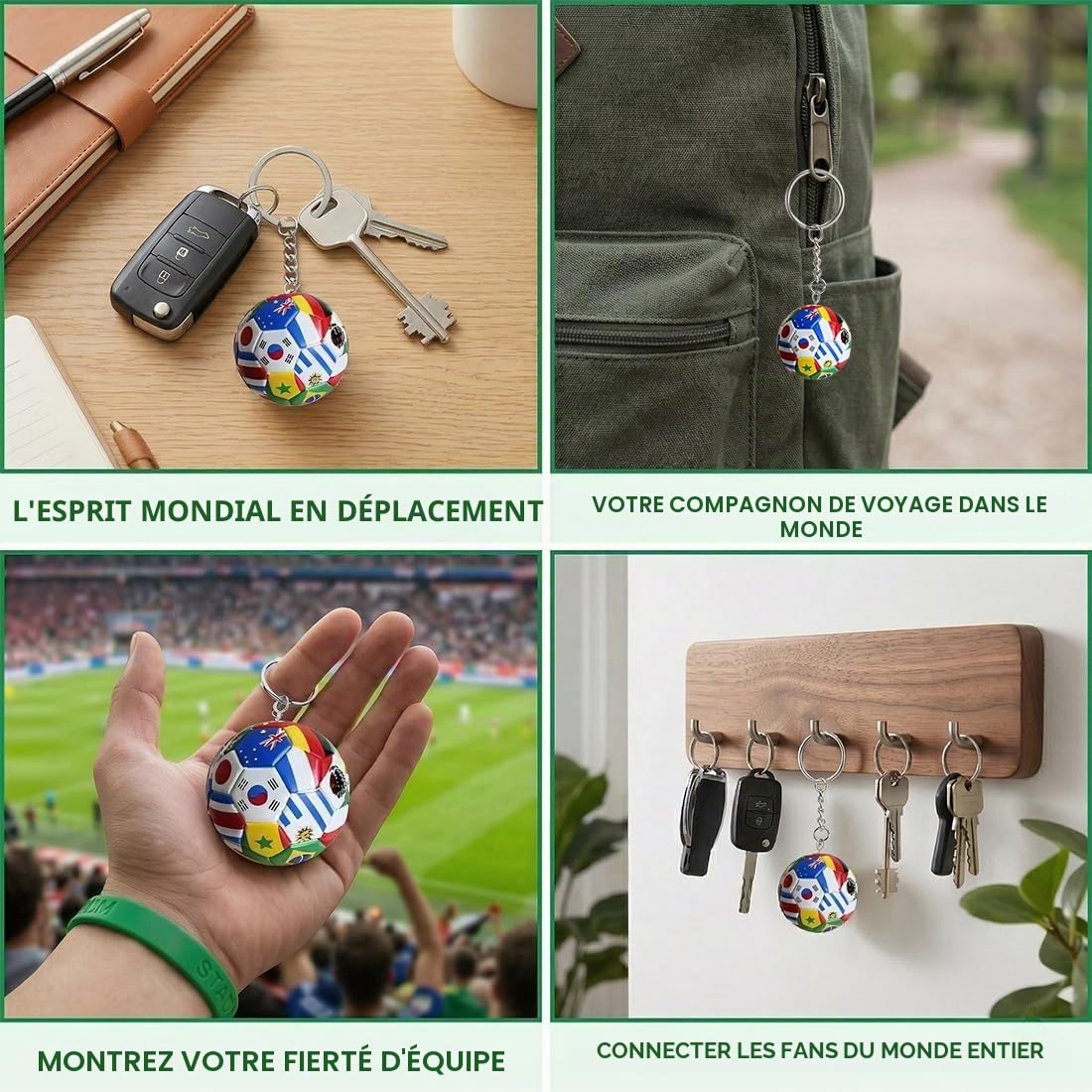 Porte-clés Football 1 Pièce Drapeaux Nations, Souvenir Coupe du Monde 2026 – Accessoire Fan Idéal, Cadeau Homme Femme Enfant