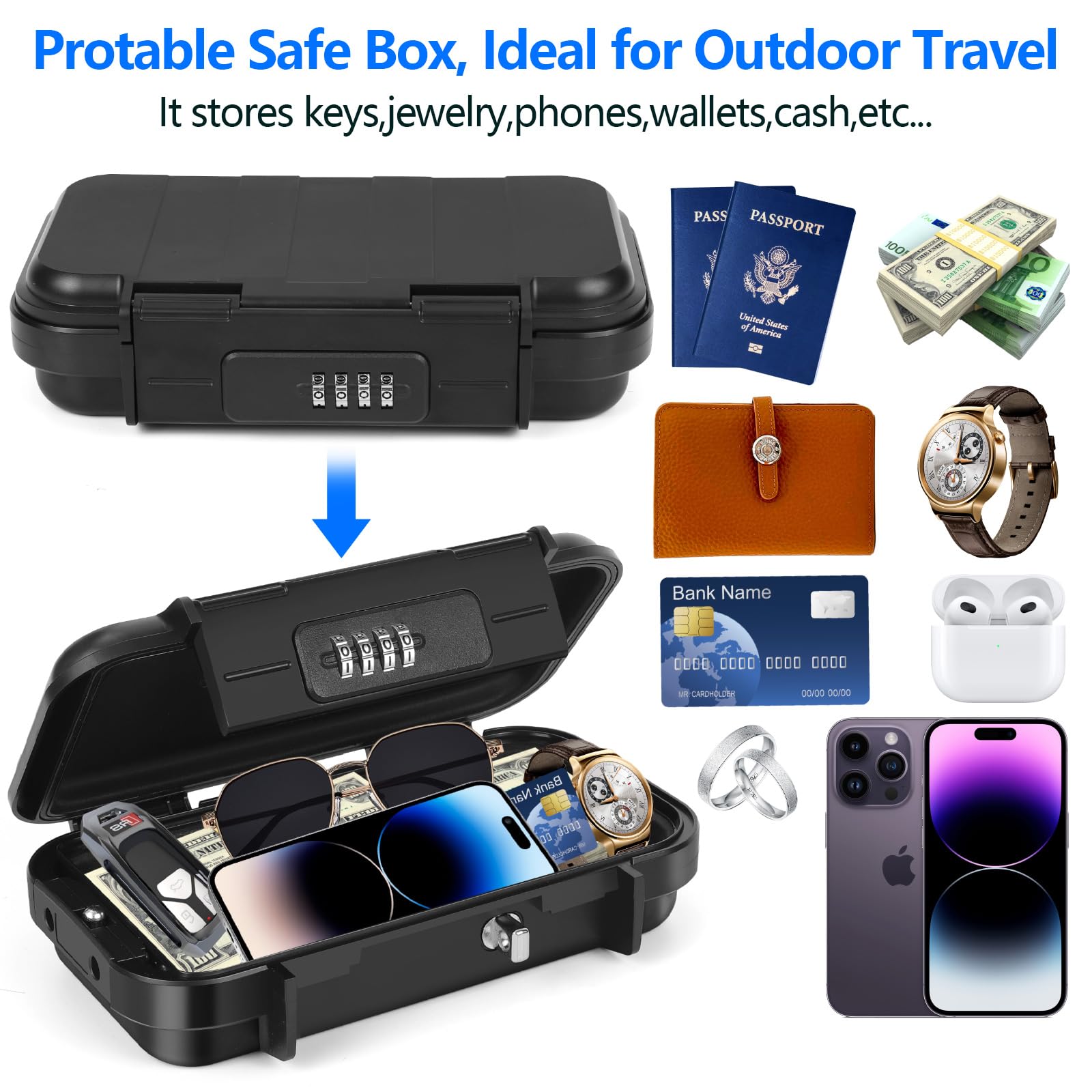Portable Coffre-fort Étanche et Sécuritaire avec Câble Métallique Amovible, Boîte à Cadenas pour Clés de Voyage ou Bureau