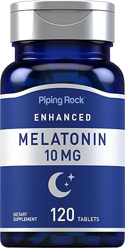 Piping Rock Melatonina 10mg | 120 tabletas | con L-teanina | Suplemento para dormir para adultos | Fórmula extra fuerte | Vegetariano, sin OMG, sin