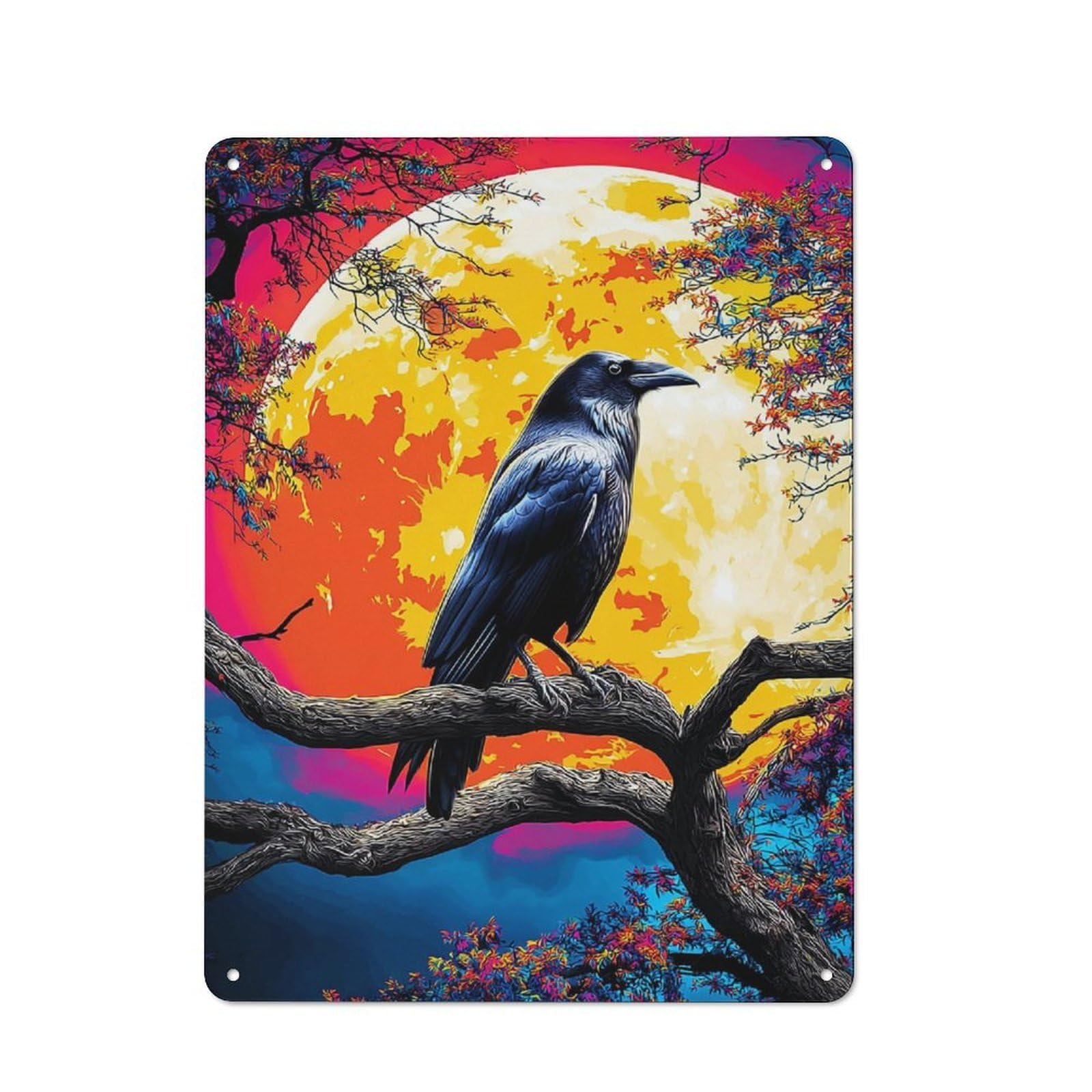 Junmoney Moonlit Raven枝头-1 Retro-Style Metal Sign 40X30cm For Garage Or Workshop, A Moving-Home Gift For Collectors Of Tin Signs