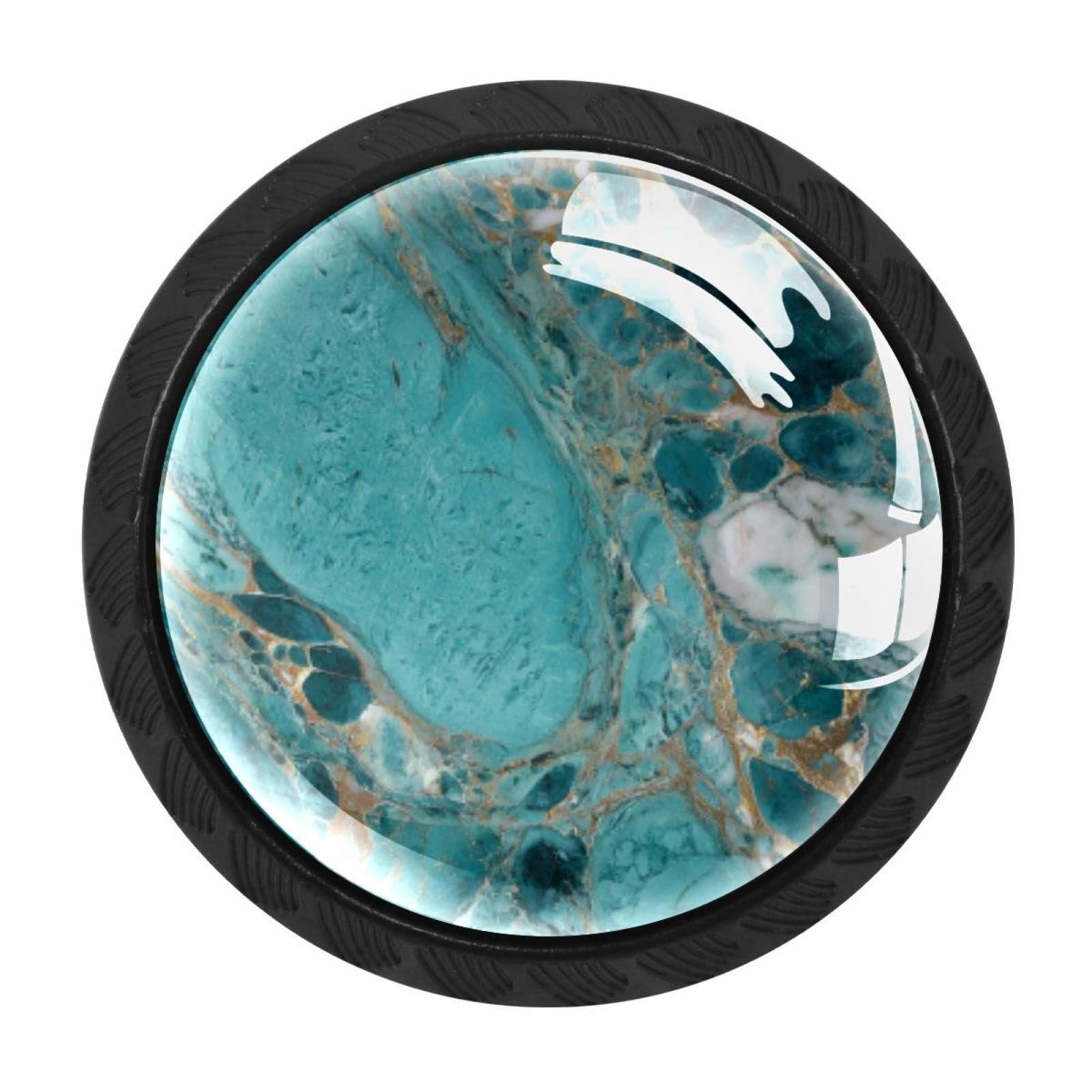 CHENZZZZ 4pcs Round Cabinet Knobs for Home Wardrobe Office Kitchen Dresser and Cupboard Cute Turquoise Marble DIY Glass Drawer Pull Handle with Screws