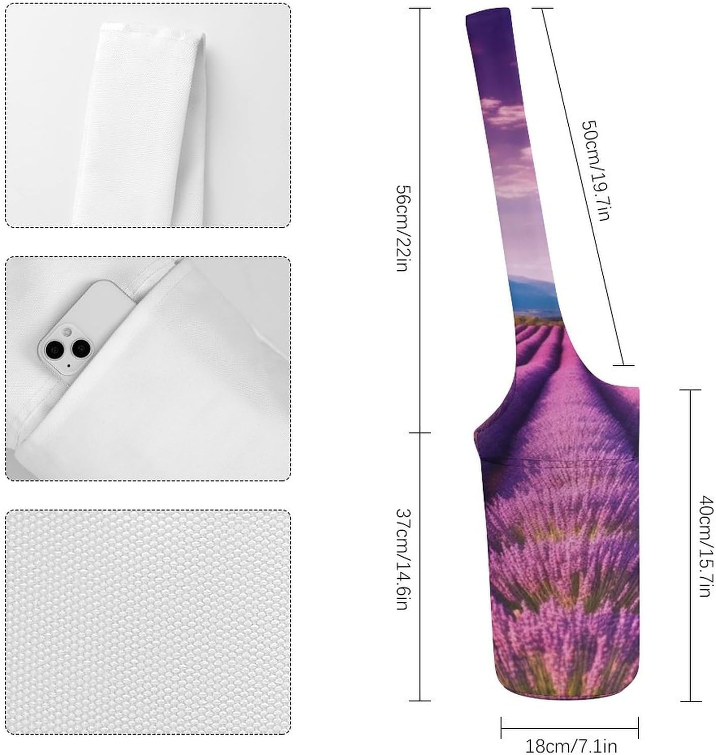 Yoga Mat Carrying Bag,Lavender Fields Printed Women's Yoga Bag with Multi-Functional Storage Pockets,Large Yoga Mat Bag Fits Most Size Yoga Mats