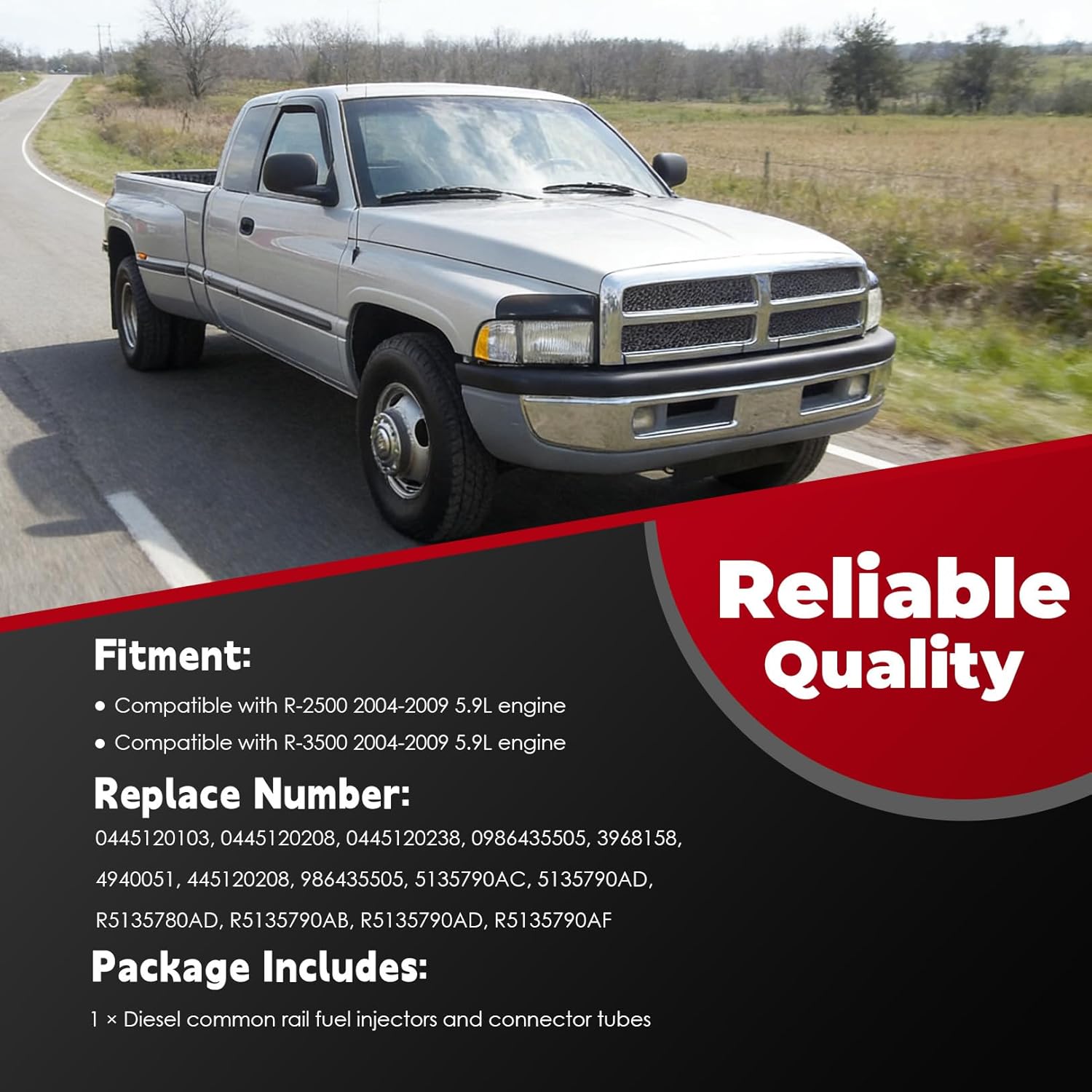 Diesel Common Rail Fuel Injectors and Connector Tubes Compatible with Ram 2500 3500 2004-2009 5.9L 0445120103, 0445120208, 0445120238, 0986435505 (1pc)