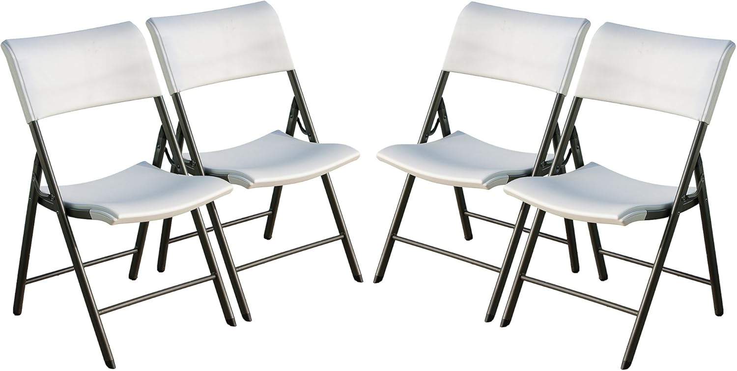 LIFETIME 80191 Light Commercial Folding Chair, White Granite with Gray Frame, 4 Pack