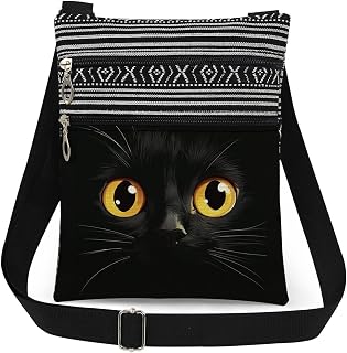 Black Cat Print Messenger Bag with Adjustable Strap Outdoor Travel Perfect for Carrying Essentials Purse Nice Birthday Holiday Present Idea for Women Cat Lovers Crossbody Bag