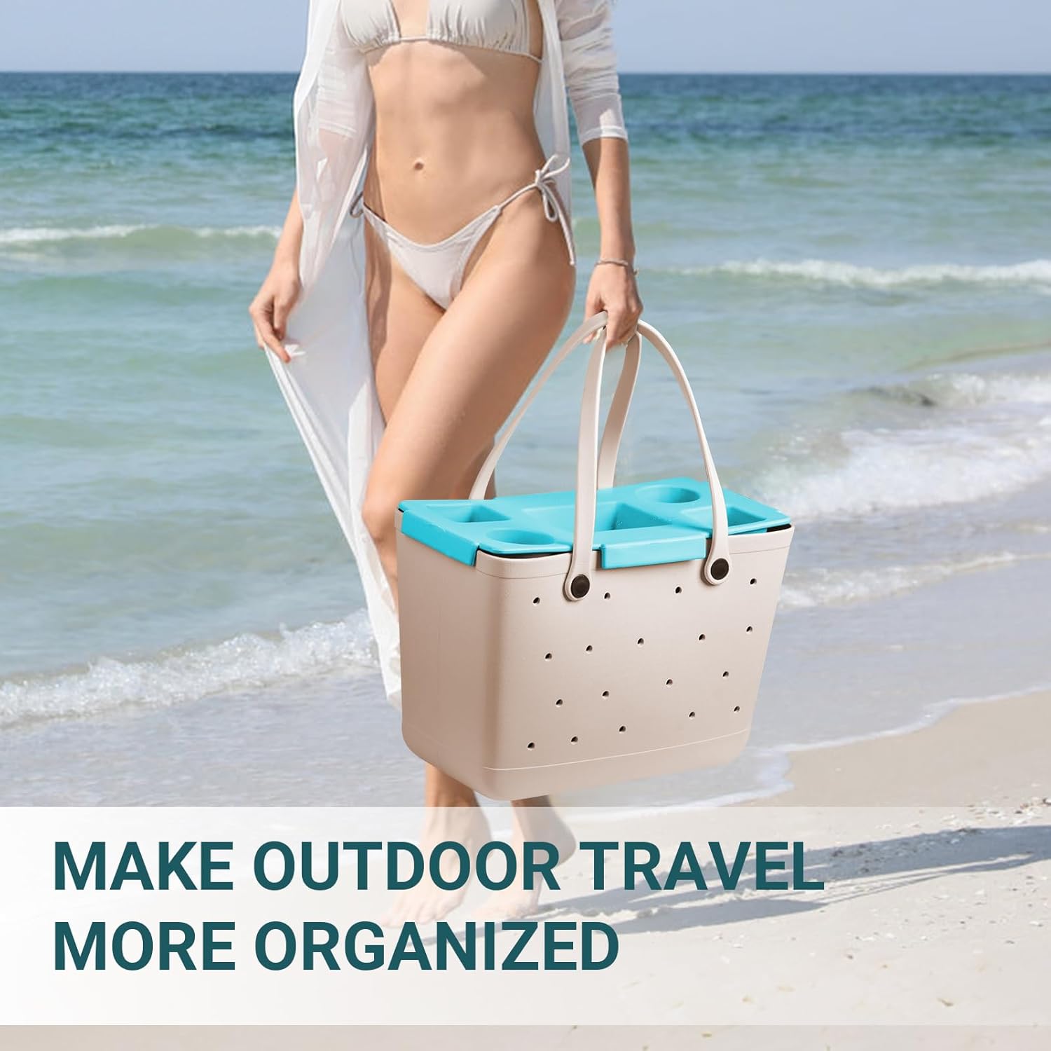 Organizer Tray Top for Bogg Bag – Cup Holder & Storage Lid Compatible with Bogg Bag XL - For Stanley 30oz 40 oz – Outdoor Beach & Travel Tabletop Insert – Easy to Clean (Sky Blue)