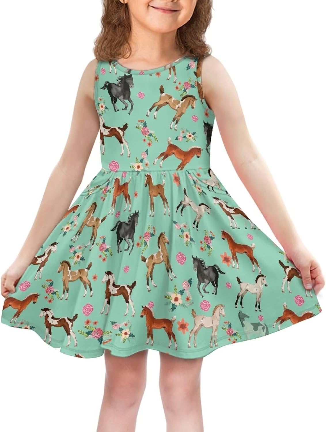 Girls Summer Dress with Pockets Casual Sleeveless Midi Dress for 4-14 Years
