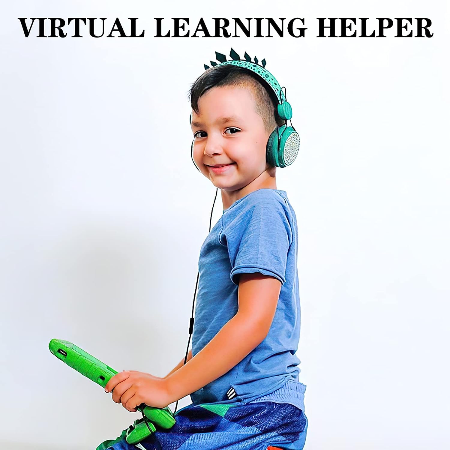 Kids Headphones,Dinosaurs Wired Headsets for Boys&Girls,Built-in Mic&On/Over Ear HD Stereo for Online Study/School/Tablet with Nylon Cable (Green) - Image 9