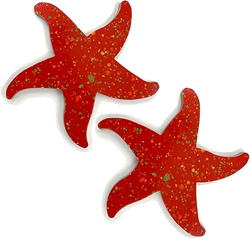Aquatic - Marcador de escalones de porcelana con diseño de estrella de mar (5 pulgadas, esmalte de chile) (juego de 2)