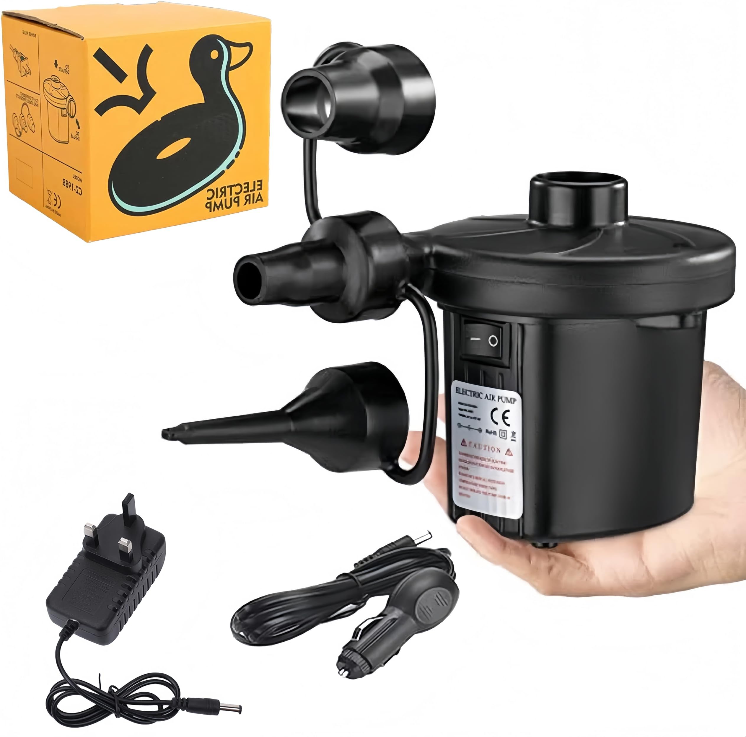 NOAEOU Air Pump, Electric pump Quick-Fill Electric Air Pump With 3 Nozzles, air pump for inflatable Convenient Inflator Deflator For Inflatables, Air Mattress,Pool
