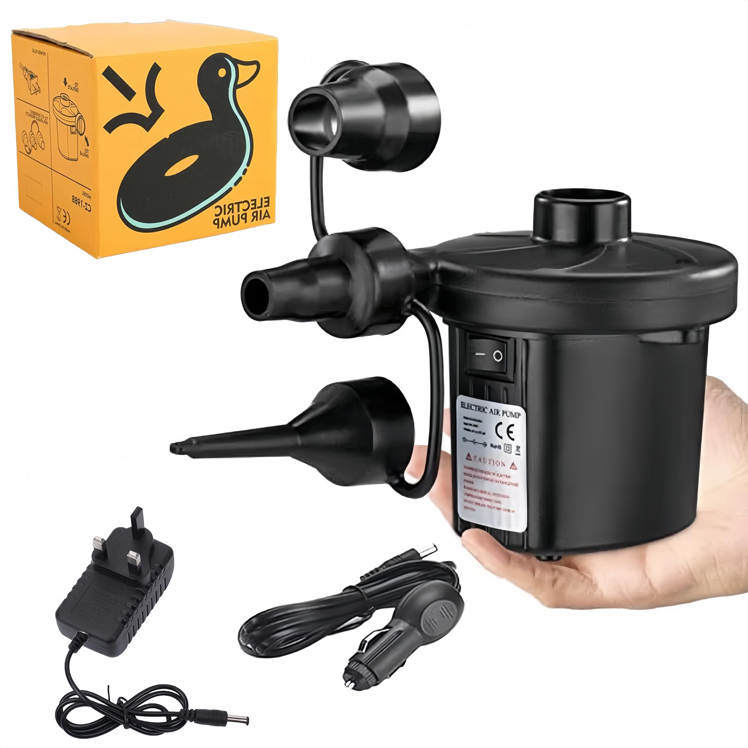 NOAEOU Air Pump, Electric pump Quick-Fill Electric Air Pump With 3 Nozzles, air pump for inflatable Convenient Inflator Deflator For Inflatables, Air Mattress,Pool