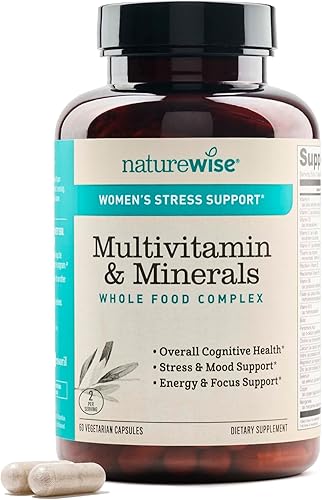 NatureWise Multivitamínico para mujeres + apoyo al estrés con alimentos integrales orgánicos y minerales naturales - Complejo B + vitamina C + D3 K2