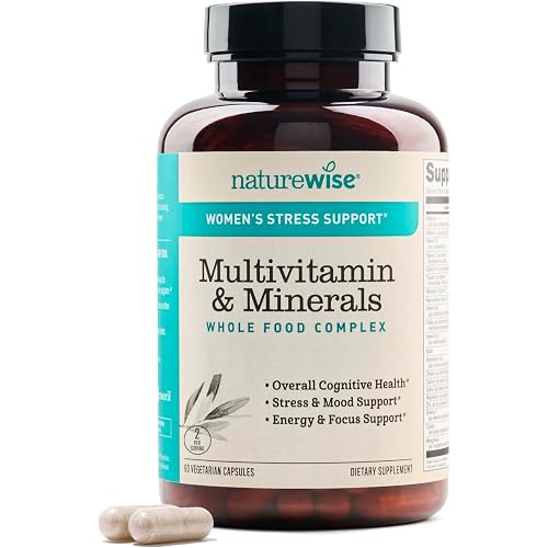 NatureWise Multivitamin for Women + Stress Support with Organic Whole Foods & Natural Minerals - B-Complex + Vitamin C + D3 K2 for Immunity, Hair, Skin & Nails - Non-GMO - 60 Capsules[30-Day Supply]