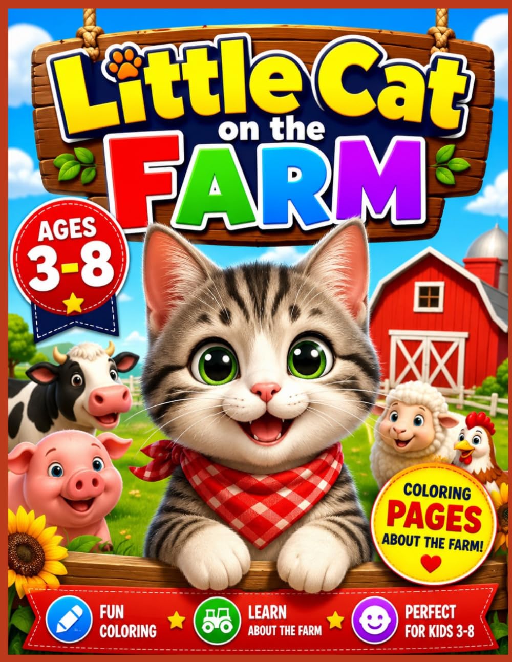 Little Cat on the Farm: Cute Cat Coloring Book for Kids Ages 3-8, Easy Farm Animal Coloring Pages: Bold and Easy Animal Coloring Book with Adorable Kitten Adventures - Fun Fram Scenes Children