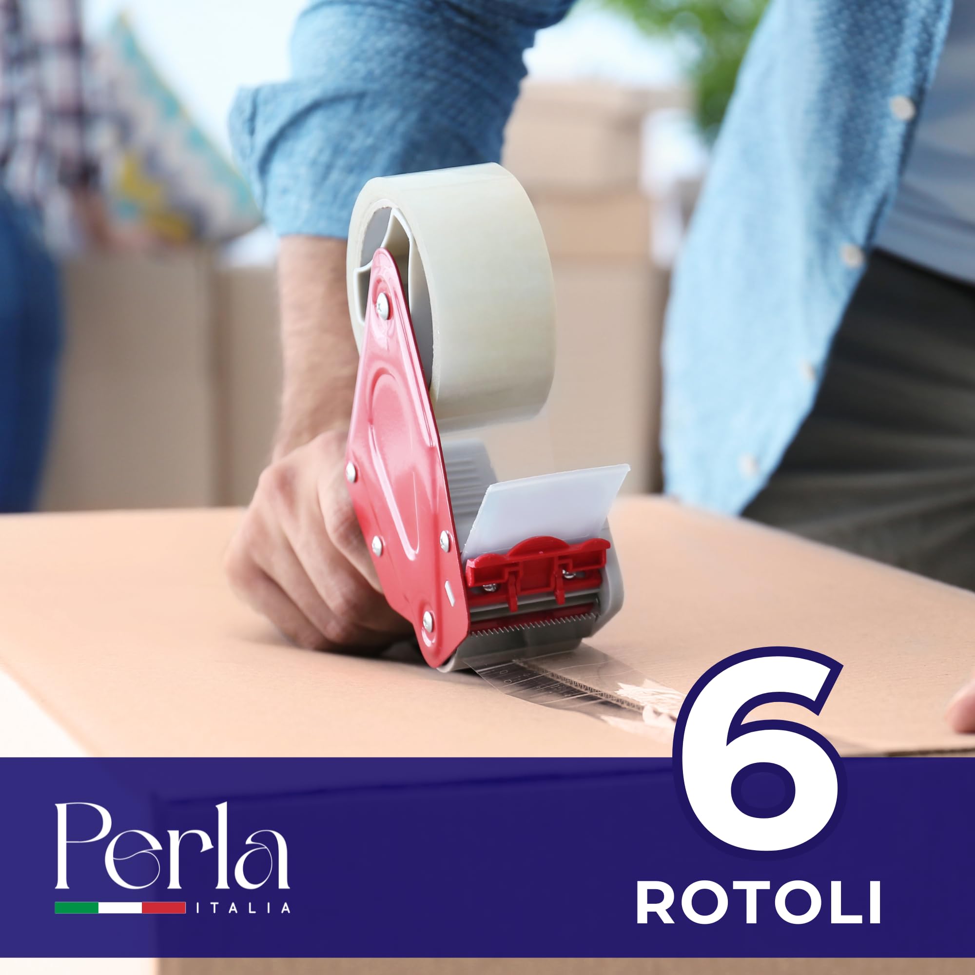Perla, 6 Nastro Adesivo da Imballaggio Trasparente, Rotoli per Imballaggi 50mm x 66m, Resistente a Strappo Silenzioso, Nastro Imballaggio per Spedizioni Scatoloni e Trasloco