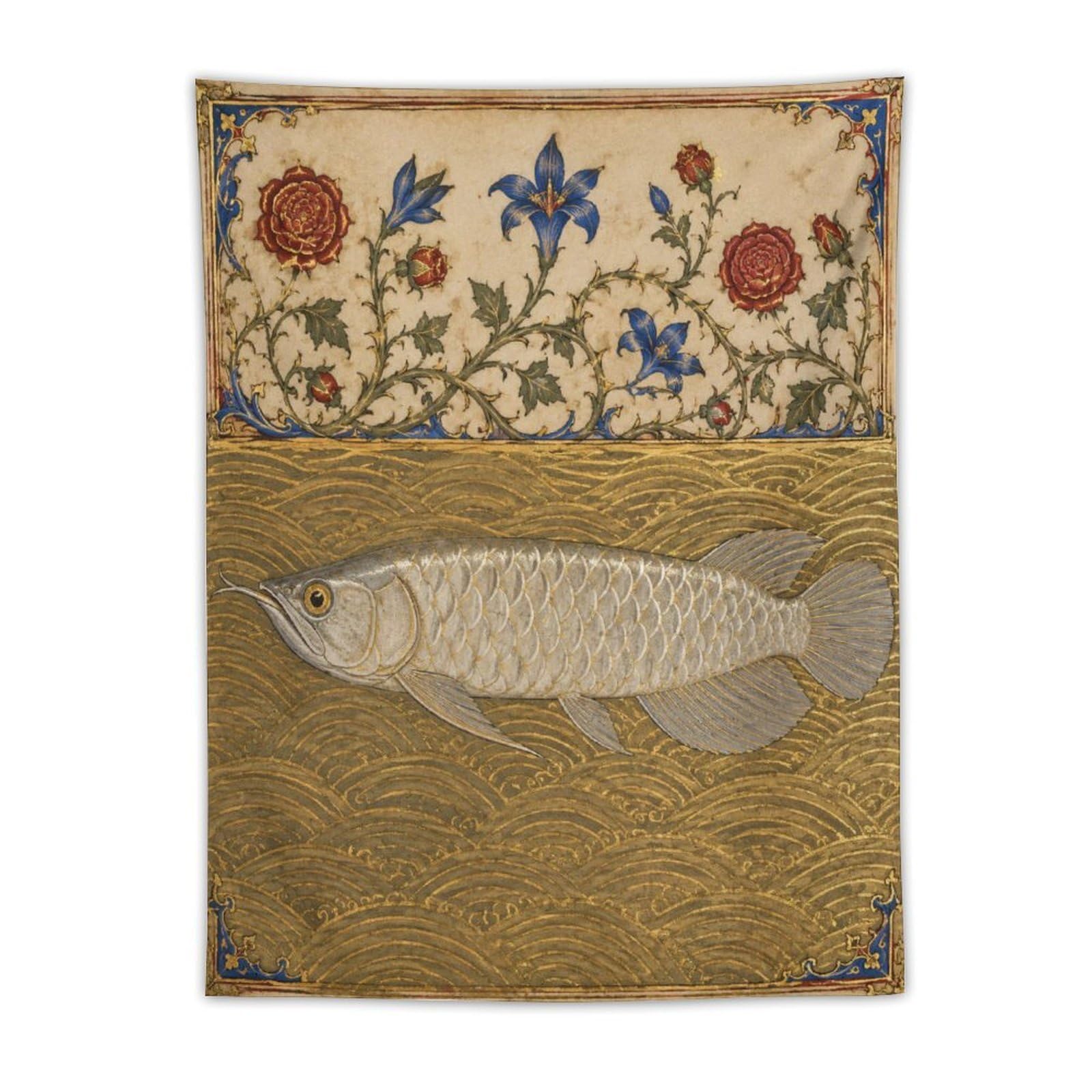 W7C8U2X3 Silver Arowana Wall Tapestry, Realistic Illustration, Entryway