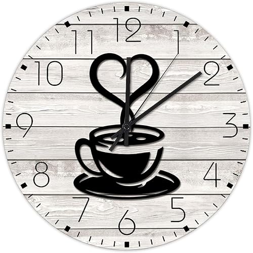 Reloj minimalista de madera, silencioso, sin tictac, números grandes, funciona con pilas, café, hermoso, relojes de pared, café, taza de té,