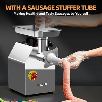 Commercial Meat Grinder Heavy Duty, 550W Electric Stainless Steel Meat Grinding Machine with 6/8mm Grinding Plates & Stuffing Tubes, Sausage Maker Meat Mincer 110V 350LBS/H