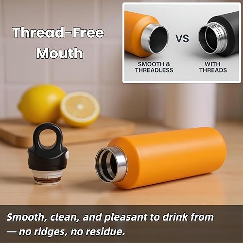Miniatura 4 de Botella de agua aislada de 20 onzas fluidas (20.3 fl oz), tapa sin tornillos, termo abierto con una sola mano, acero inoxidable 316, frío 36 horas y