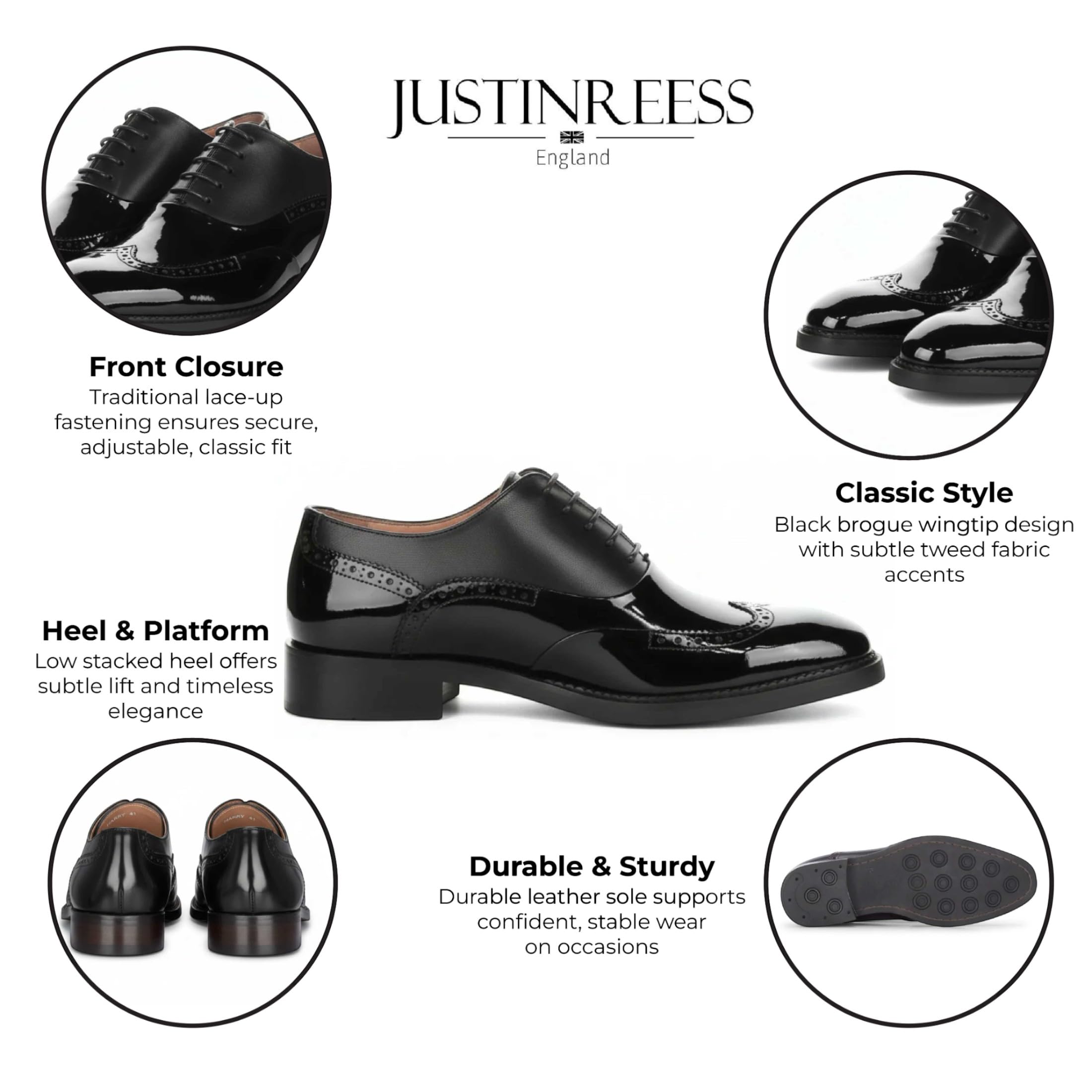 Infinity Leather Zapatos Formales Brogue de Charol para Hombre - Harry