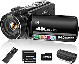 Videocámara 4K FHD 64MP Vlogging Cámara para YouTube 18x Zoom Digital 3 "Rotación de 270° IPS Pantalla táctil Videocámara con visión nocturna, control remoto, tarjeta de 32 GB, 2 baterías