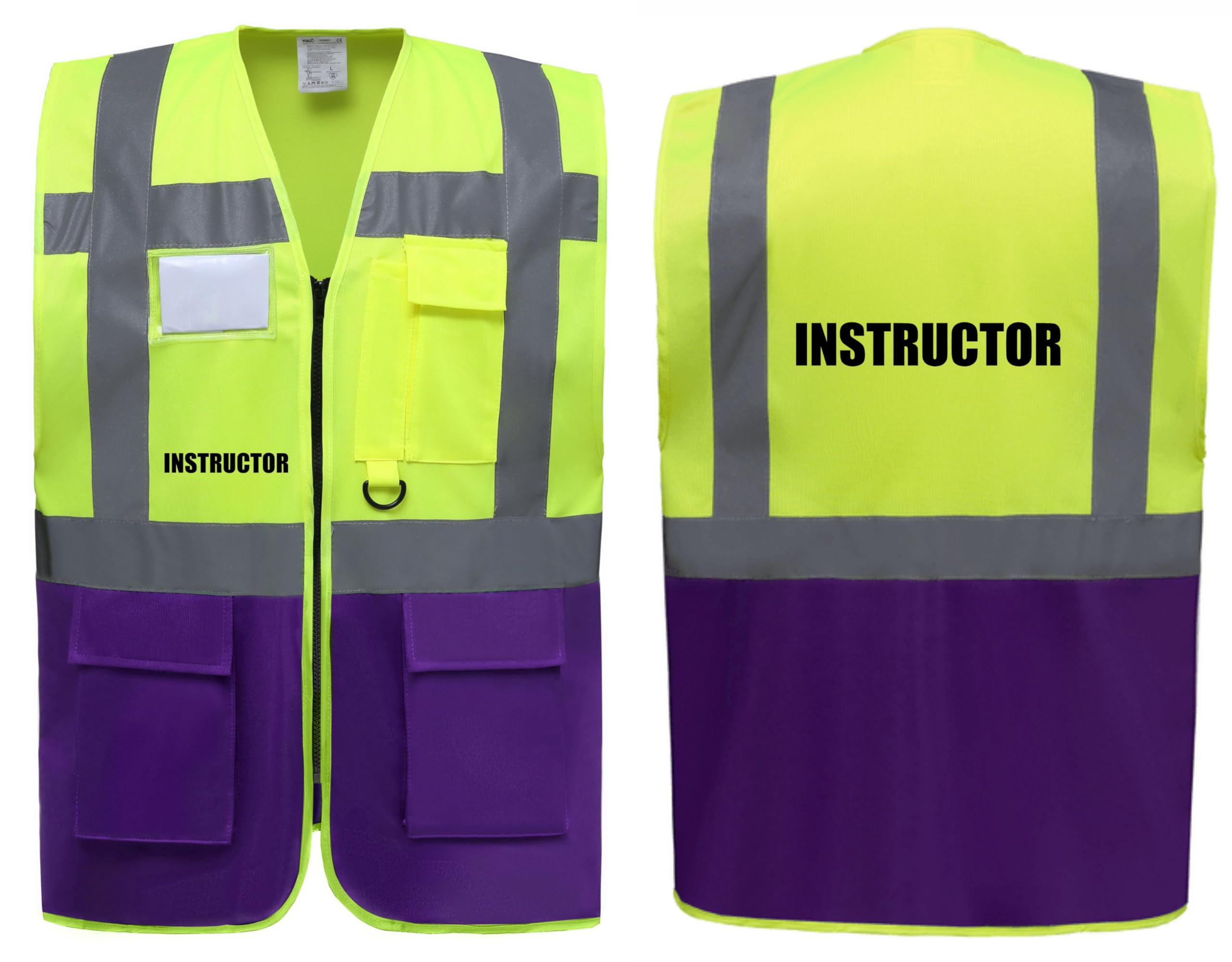 Instructor Two Tone Zipped Hi Vis Vest High Visibility Safety Waistcoat Pockets Reflective Bands Event Staff, Event Support, 13 Colour Options Brook Hi Vis (Yellow/Purple, 2XL) โ image 1