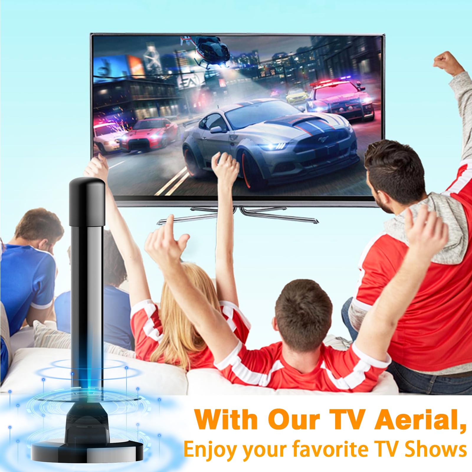 Indoor TV Aerial Freeview HD, Digital TV Aerial Indoor with 360° Reception, HD TV Aerial Strong Signal, Magnetic Base, 4K 1080P Support, Plug & Play for Smart TV & Old TVs, 5m Cable — view 3