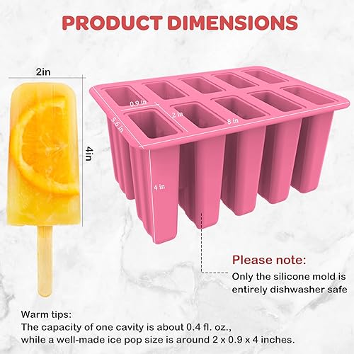 Miniatura 4 de Miaowoof Moldes caseros para paletas, 10 cavidades de silicona sin BPA para hacer paletas heladas, con 50 palitos, 50 bolsas, 10 palitos