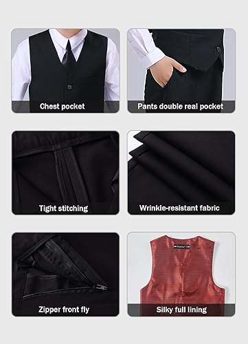 Miniatura 4 de YuanLu Vestido de traje para niños, traje de portador de anillos, vestidos de regreso a casa, chaleco y pantalones para niños, trajes de esmoquin de