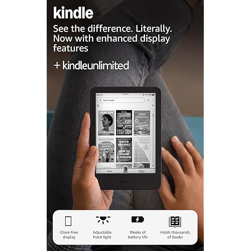 Amazon Kindle 16 GB (newest model) - Lightest and most compact Kindle, now with faster page turns, and higher contrast ratio, for an enhanced reading experience - Without Lockscreen Ads - Black + 3 Months of Kindle Unlimited (with auto-renewal)