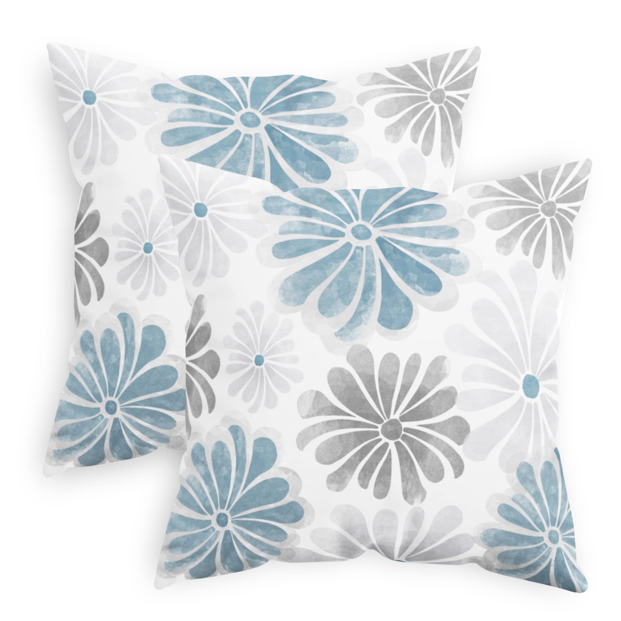 CaliTime Throw Pillow Cases Pack of 2 Cozy Fleece Two-Tone Blooming Flowers Decorative Cushion Covers for Couch Bed Sofa Farmhouse Decoration 45cm X 45cm Smoke Blue Grey โ image 1