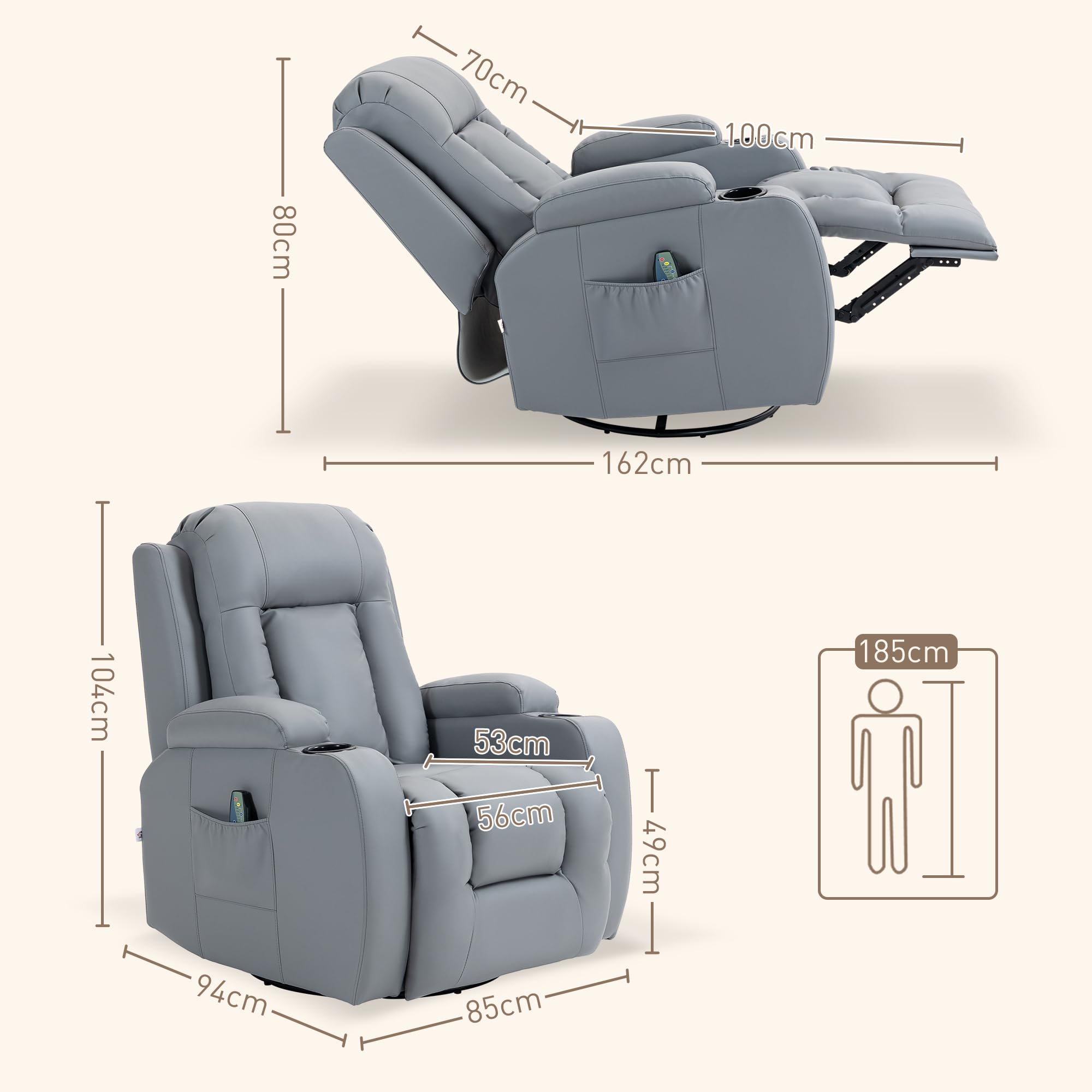 HOMCOM Fauteuil de télévision avec fonction de massage Fauteuil à assistance électrique