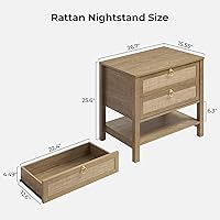 Vista 2 de SICOTAS Night Stands Set of 2 for Bedroom, Large Bedside Tables with Drawer & Open Shelf, Wide Boho Rattan Nightstand Set Narrow Side Table for