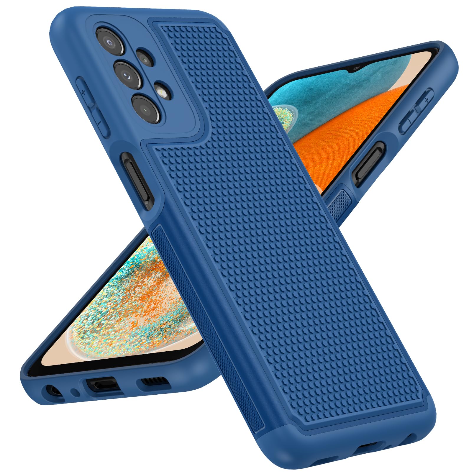 FNTCASE for Galaxy A23-5G Phone Case: Samsung Dual Layer Non Slip Cover | With Screen Protector, Military Grade Shockproof Drop Protection, Matte Textured Protective Cases for Daily Use, Blue