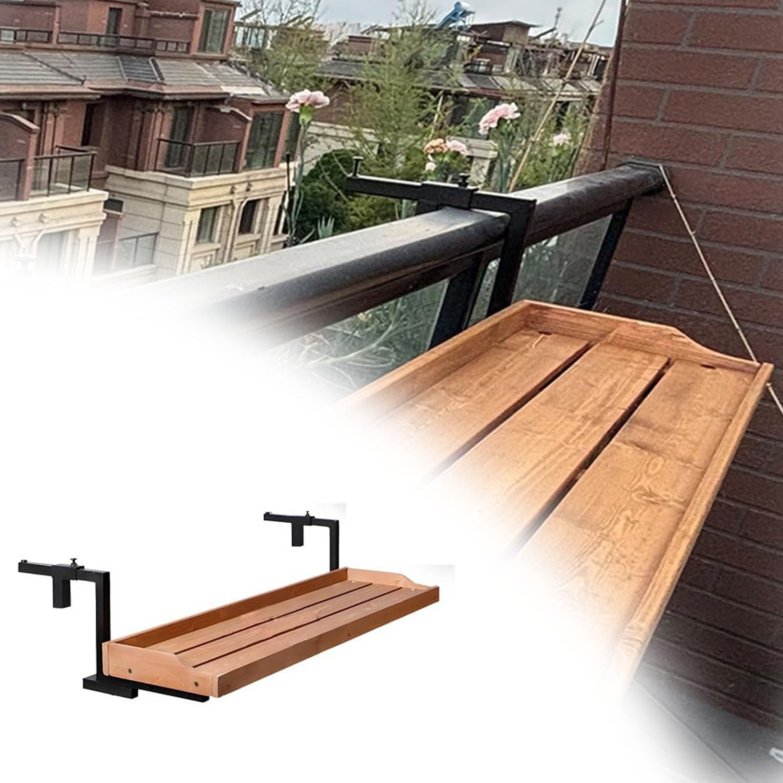 Table balustrade de balcon 120 cm bureau suspendu en bois massif peu encombrant