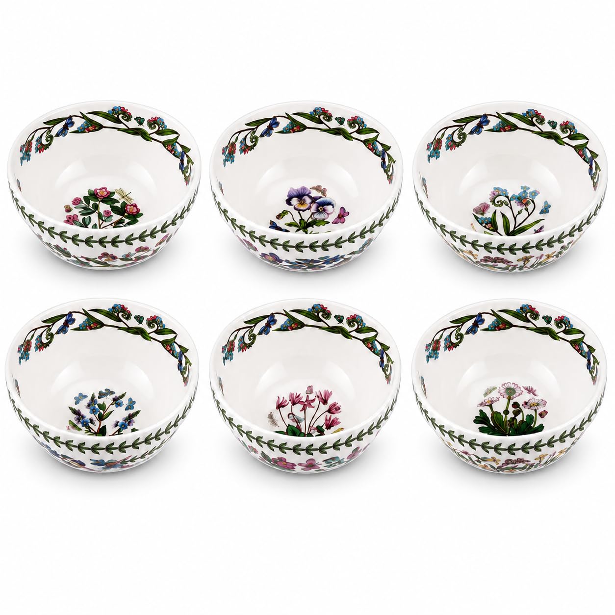 Botanic Garden 7" Oval Bowl with Handles (Set of 6), Treasure Flower - Durable Earthenwar…