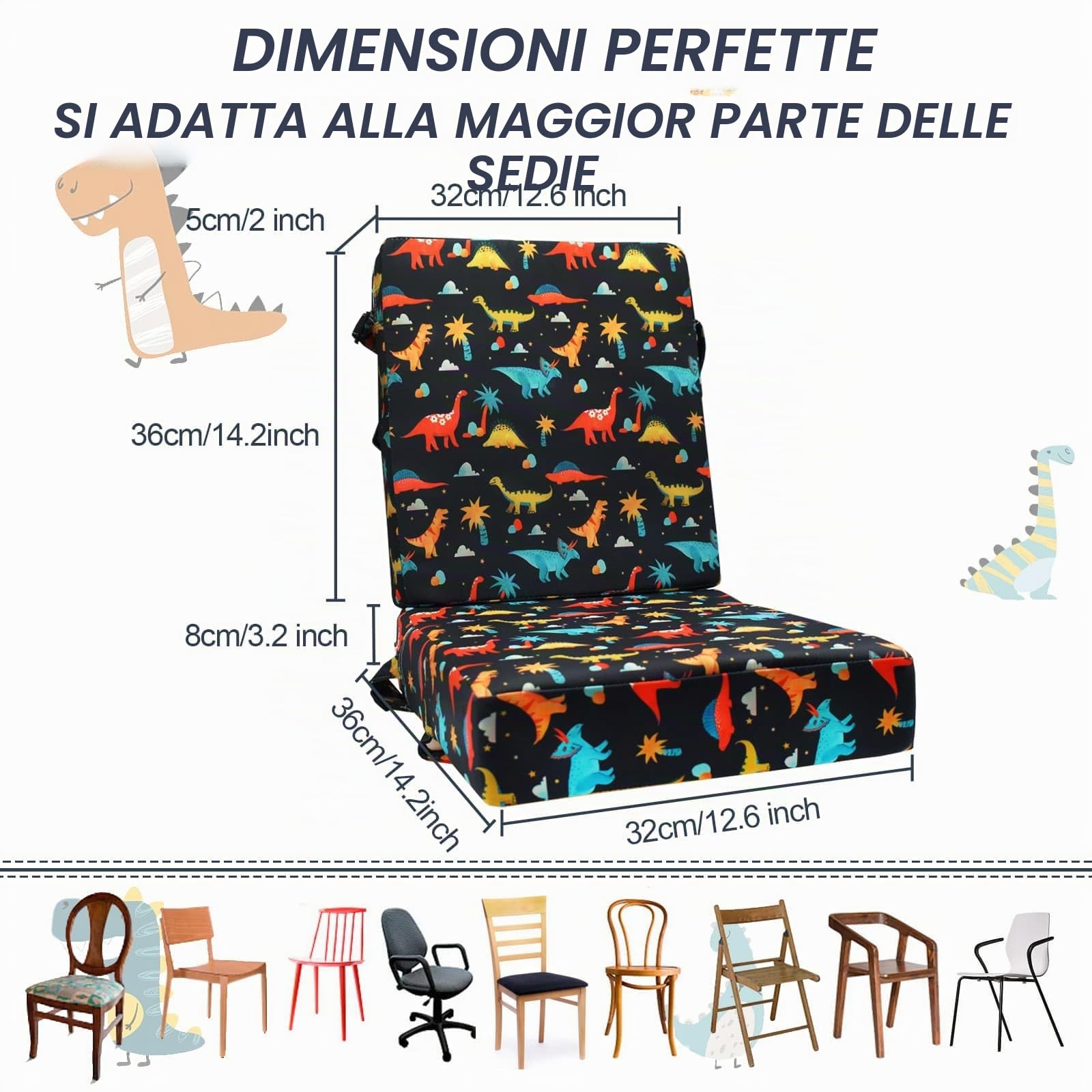 Rialzo Cuscino per Bambini 2 Pezzi, Cartone Animato Comodo Seduta Regolabile per Seggioloni Alza Sedia