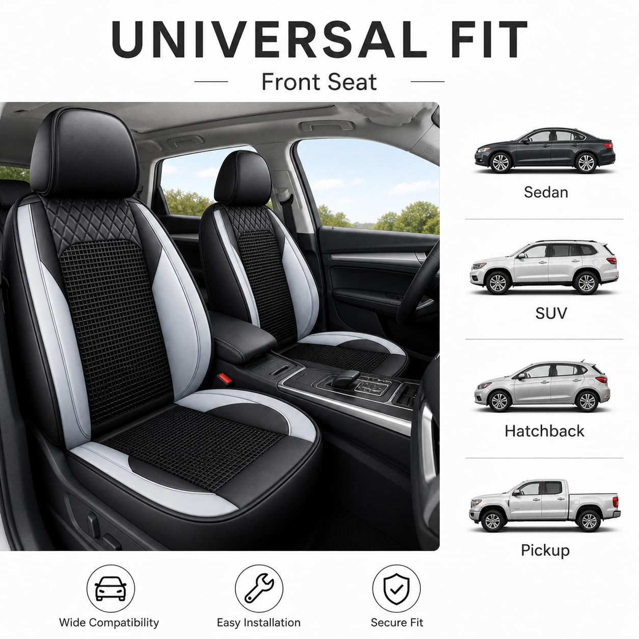 Fundas Asientos Coche 5 Plazas para Vauxhall Adam/Calibra/Cascada/Monaro/Zafira C Tourer/Meriva, Transpirable Seda de Hielo Cuero Impermeable,Full Black - Deluxe