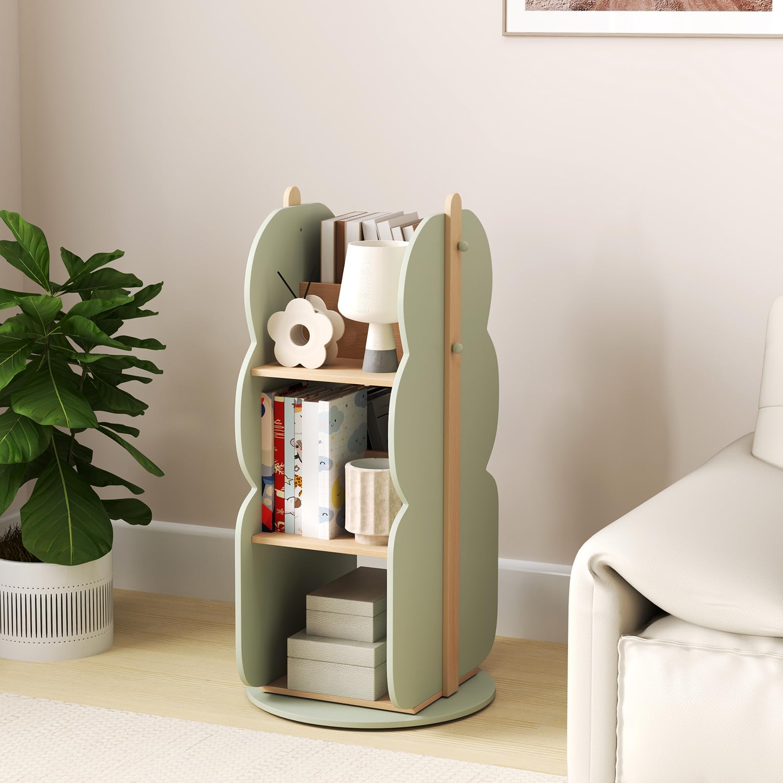 COSTWAY Bücherregal Kinder, drehbares Kinderregal mit 3 Ebenen & 5 offene Fächern, Regal Kinderzimmer, Drehregal Spielzeugregal freistehend für Kinderzimmer, Spielzimmer, Wohnzimmer, Kindergarten