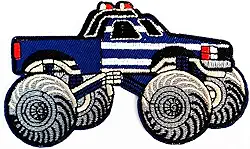 Carro clássico azul antigo vintage Hot Rod Monster Truck desenho animado 9,5 x 2,63 cm MEGADEE emblema MotoGP Racing Vintage Classic Biker Racer Club Costurar ferro no logotipo bordado (desenho do