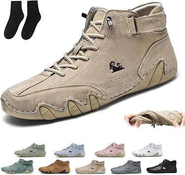 Mens Handmade Suede High-Top Boots, Fashion Waterproof Lightweight Breathable Non-Slip Beck Shoes for Walking and Everyday WearKhaki,US 12